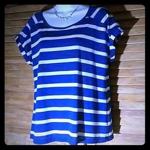 EUC BLUE/WHT WIDE-STRIPED TOP